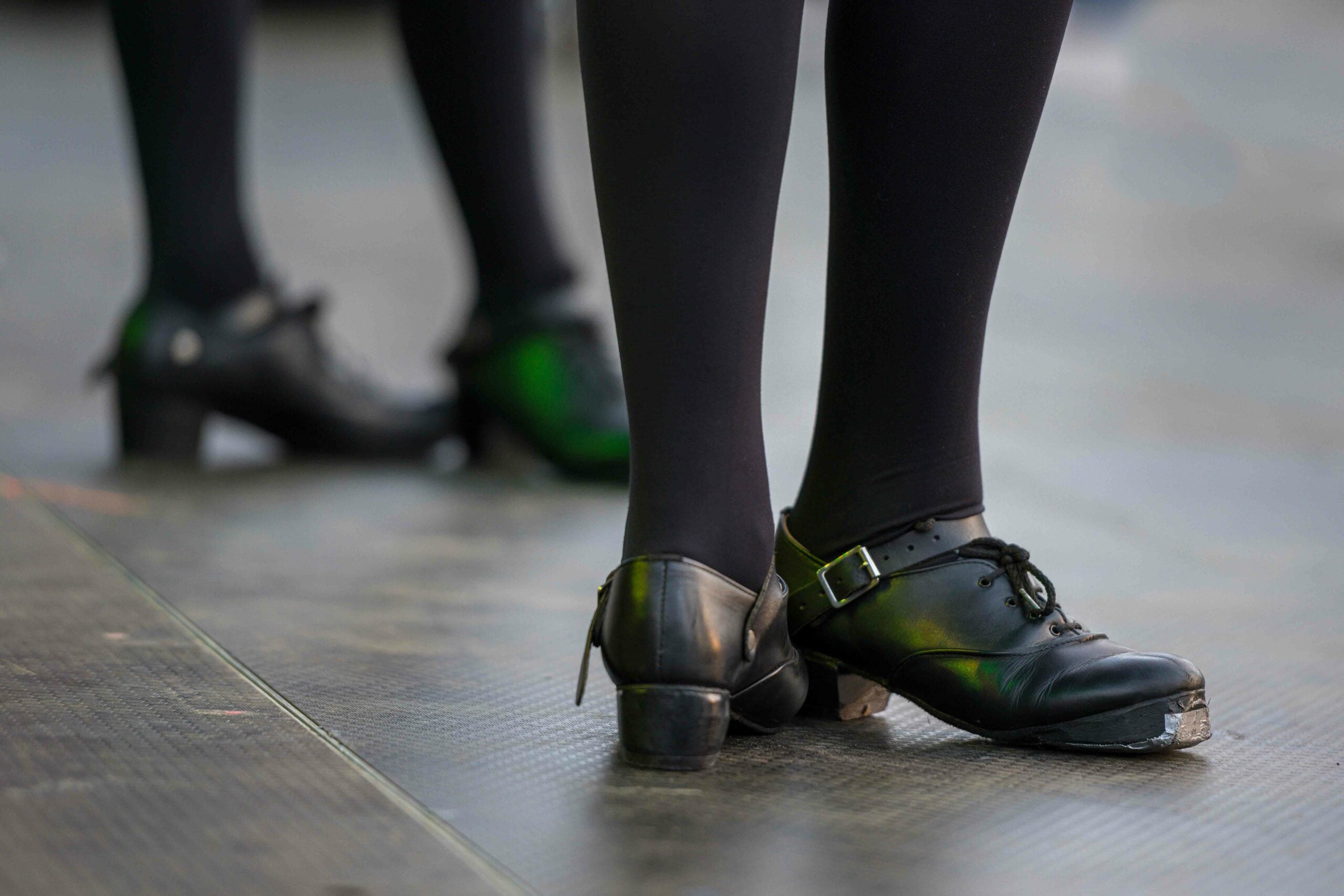 Neustadt in Holstein, Germany - August 03, 2019, European Folklore Festival, Ann Carney School of Dance. traditional dance, Set-Dancing, Irish folk dance in contemporary, black Irish dancing shoes