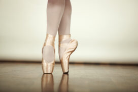 Young,Ballerina,Dancing,,Closeup,On,Legs,And,Shoes,,Standing,In